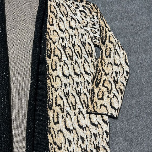 Chicos Leopard Print Long Cardigan Sweater Size‎ 3 Black Gold Cream - Picture 4 of 8